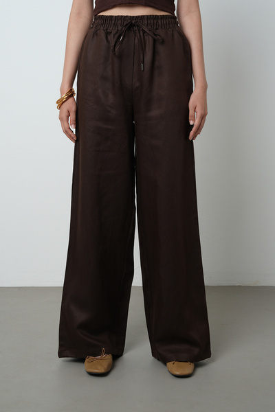 Orfeo Negro Women's Wide Leg Elastic Waist Lace-Up Solid Color Trousers