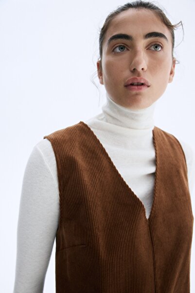 H&M Düz Kesim Fitilli Kadife Elbise