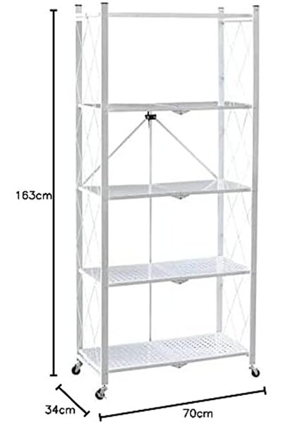 SKY TOUCH 5 Tier Foldable Storage Rack with Wheels 70 * 34 * 163 cm Black TAKAKO (black)