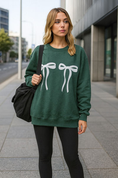 UNCİA OUTDOORS Hanorac oversize pentru femei, cu decolteu tip crewneck, cu im...