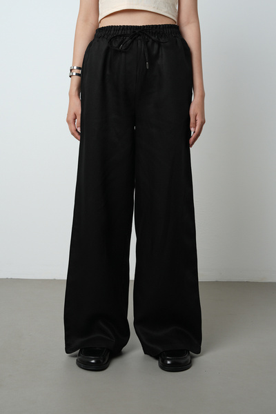 Orfeo Negro Women's Wide Leg Elastic Waist Lace-Up Solid Color Trousers