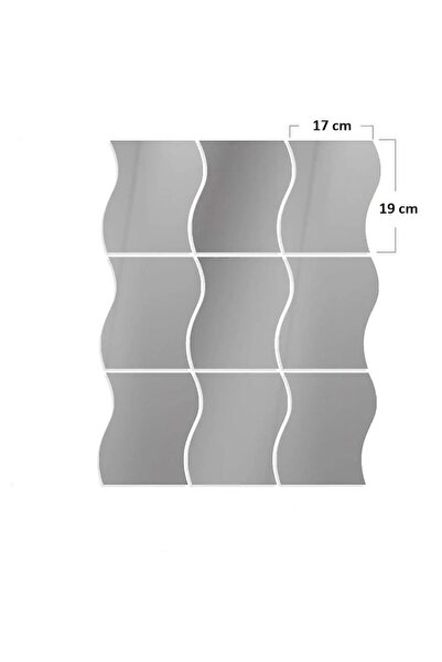 eZmart Set 9 Self-Adhesive Acrylic Mirrors, Wave Model, Silver, 19x17 cm,