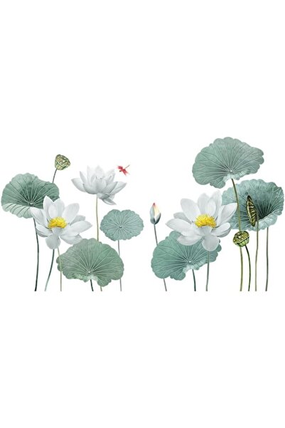 eZmart Autocolant Decorativ Flori de Lotus Albe, Decor Boho eZMART, 180x90 cm
