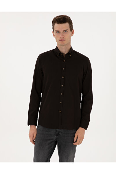 Pierre Cardin Dark Brown Regular Fit Long Sleeve Shirt 50311308-Vr084