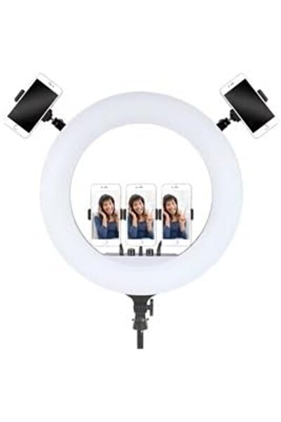 Generic حلقة إضاءة LED من Monopo RL-18 - إضاءة ناعمة قابلة للتعديل مقاس 18 بوصة للمكياج والتصوير الفوتوغرافي والبث المباشر