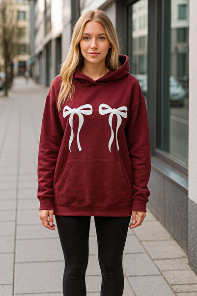 UNCİA OUTDOORS Hanorac supradimensionat cu glugă pentru femei, cu panglici im...