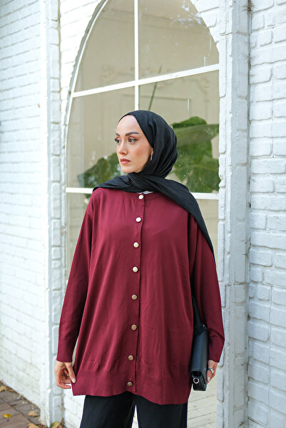 LOCCO Women's Front Buttoned Cardigan Burgundy