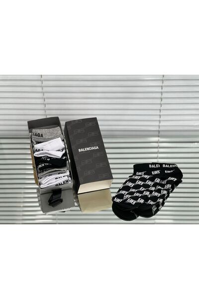 Balenciaga Set 6 șosete scurte unisex, Alb, Negru, Gri, Mărime universală