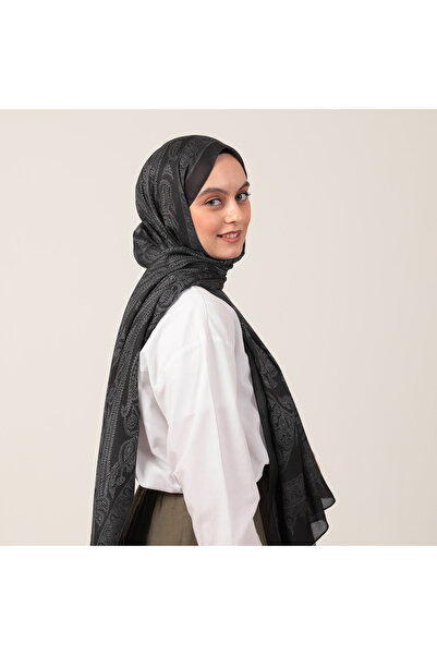 ipekistanbul شال من القطن والحرير - نمط غامض - أسود وأبيض