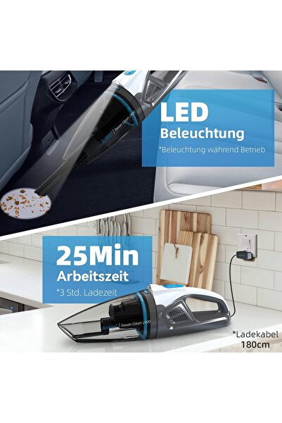 OEM Aspirator portabil Anktel PowerClean 2400, 9000 Pa cu iluminare LED, umed și uscat