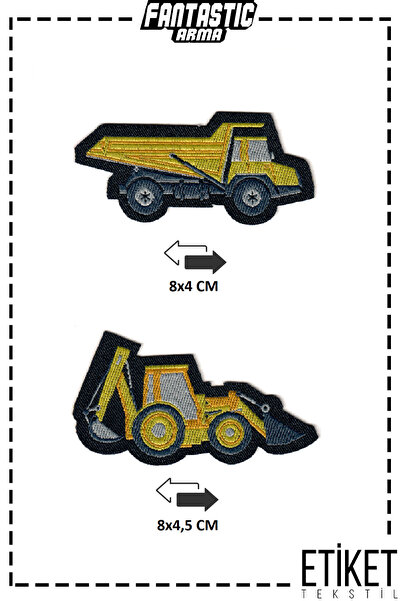 FANTASTIC ARMA Ütü Ile Yapışan Dokuma Arma Patch Yama, İş Makinesi Desenli 4'lü Set - Çocuk Kıyafet Süsleme Yaması