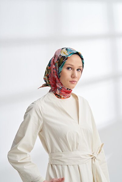 ARMANDA وشاح حريري من قماش التيليف بنمط نباتي 4326-أسود