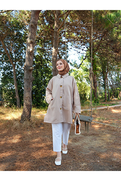 LOCCO Kadın Cep Detay Pelerinli Ceket Taş