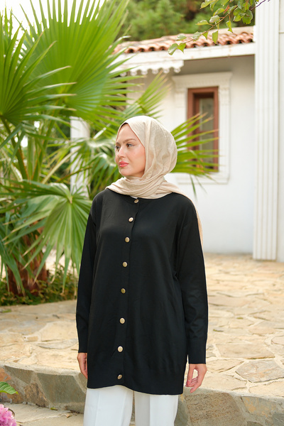 LOCCO Women's Front Buttoned Cardigan Black