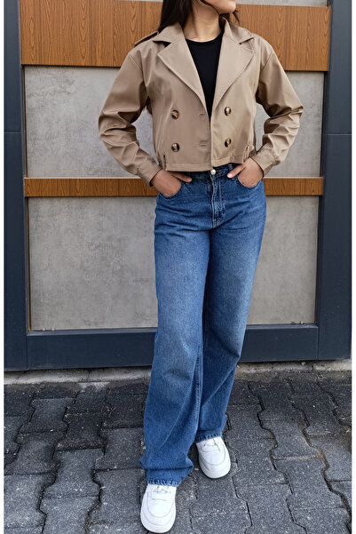 siyalife Double-Breasted Collar Belted Buttoned Short Trench Coat