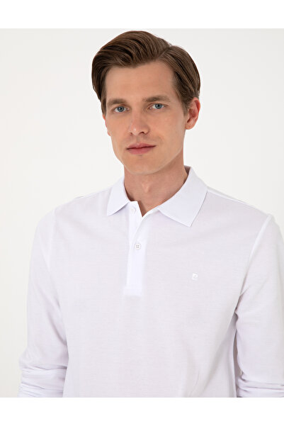 Pierre Cardin Λευκό εφαρμοστό Μη κυματιστό γιακά πόλο Basic πουλόβερ 50314048-VR013
