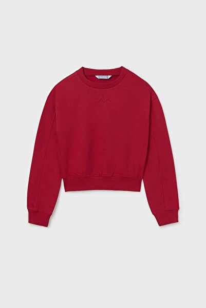MAYORAL Kız Çocuk Nakış İşlemeli Kısa Kesim Sweatshirt - Kırmızı
