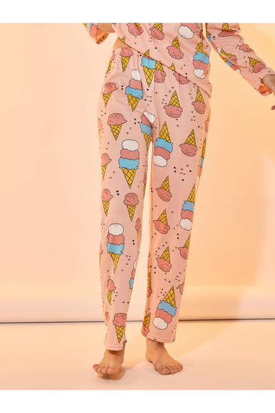 Take Two By Styli All Over Ice Cream Print Long Sleeves T-Shirt and Pyjama Set