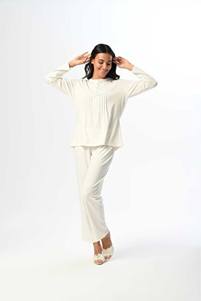 Lohussa Women's Smoked Lace Winter Special Design Maternity Maternity Dressing Gown Pajama Set