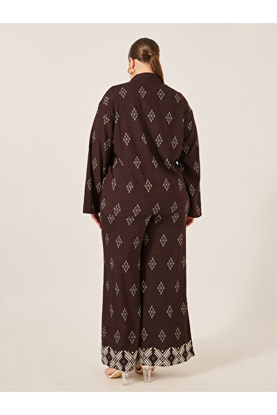 Styli Plus Size Printed Oversized Shirt and Wide Leg Trousers Co-Ords
