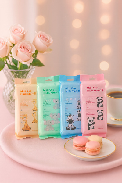 QesQin 8 Mini Paket 8 Yapraklı Mini Cep Islak Mendili Toplam 64 adet Islak Me...