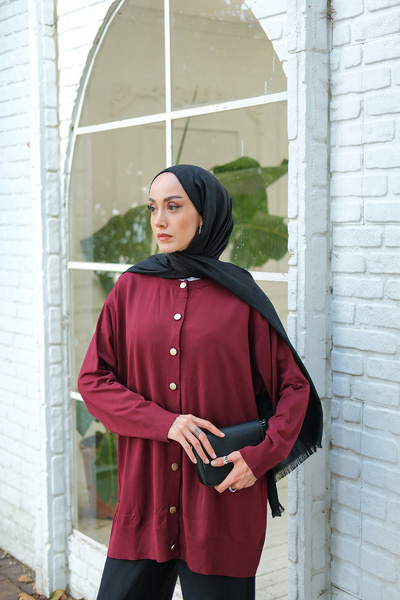 LOCCO Women's Front Buttoned Cardigan Burgundy
