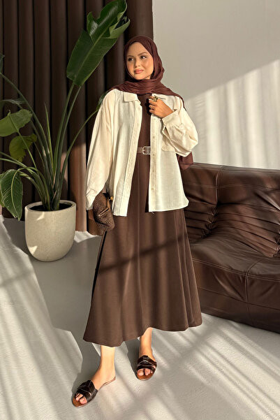 LOCCO Kadın Sıfır Kol Elbise Kahverengi