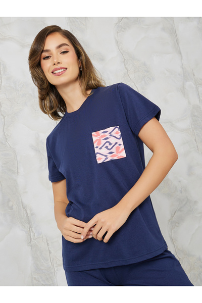 Styli Aztec Print Pocket Short Sleeves T-Shirt and Pyjama Set