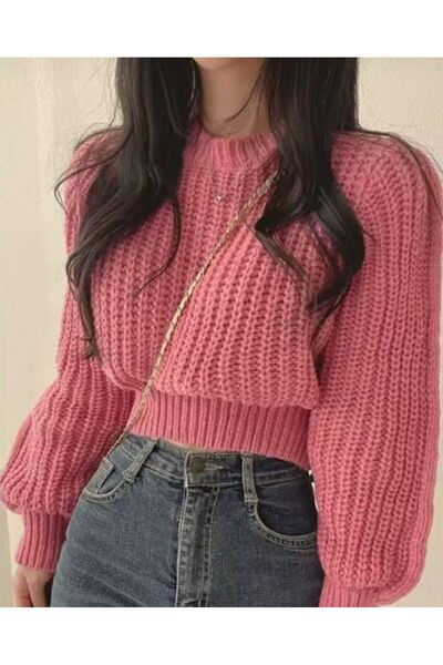 Tilvess Giyim Krop Bol Kesim Balon Kol Bisiklet Yaka Kazak