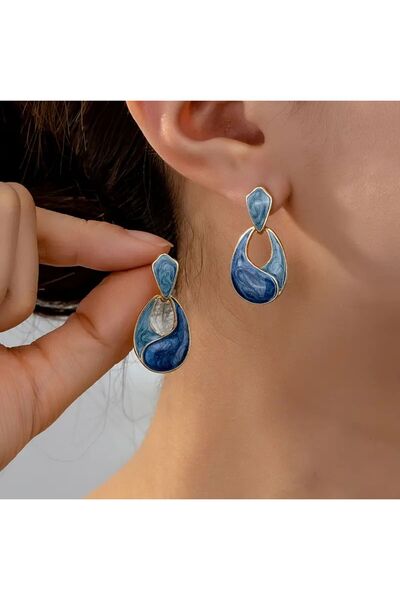 Tudivanyu Aksesuar Geometrik Şık Sallantılı Parlak Mavi Damla Küpe