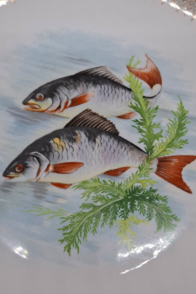 ABBETC Fransız Veritable Balıklı Antika Porselen Servis Tabağı 24 cm
