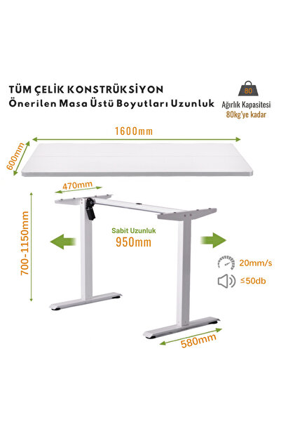Eagle Epic Elektrikli Yüksekliği Ayarlanabilir Ayakta Ergonomik Ofis Çalışma Masası (160cm)