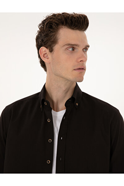 Pierre Cardin Dark Brown Regular Fit Long Sleeve Shirt 50311308-Vr084