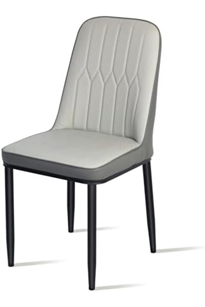 SKY TOUCH SKY-TOUCH Modern PU Leather Dining Chair, High Back with Soft Seat, Metal Side Legs, Grey