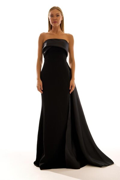 Elbisemhazır Straplez Drapeli Pelerin Detaylı Krep Kadın Uzun Abiye Elbise