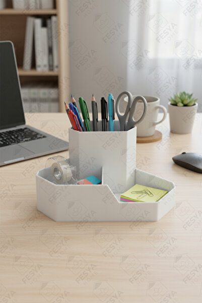 Fesya Home Corner Triangle Desk Top Organizer - Office, Home and Study Desk Organizer White