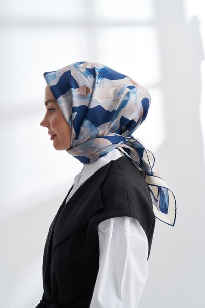 ARMANDA Crayon Pattern Tivil Silk Scarf 4305-Navy Blue
