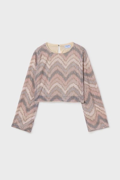 MAYORAL Kız Çocuk Zikzak Desenli İspanyol Kol Payetli Bluz - Pembe