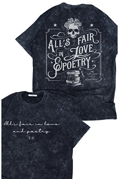 Fuddy Moda تي شيرت مطبوع عليه "Unisex All's Fair In Love Poetry" قابل للغسل، ...