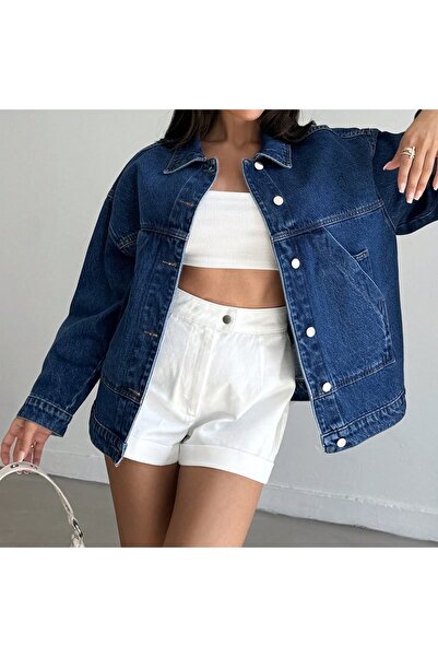 NOA LİNE Оверсайз темно-синій джинсовий піджак