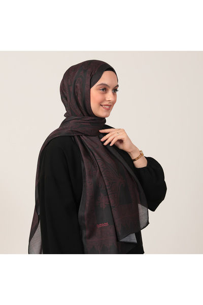 ipekistanbul شال من القطن والحرير - نمط غامض - أسود مع لون عنابي