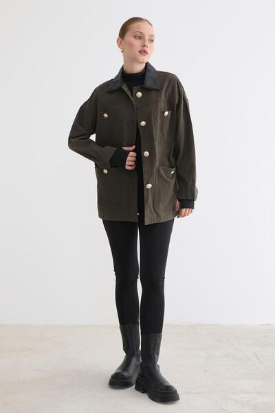 LEVURE Düğmeleri Gold Detaylı Mont HAKİ