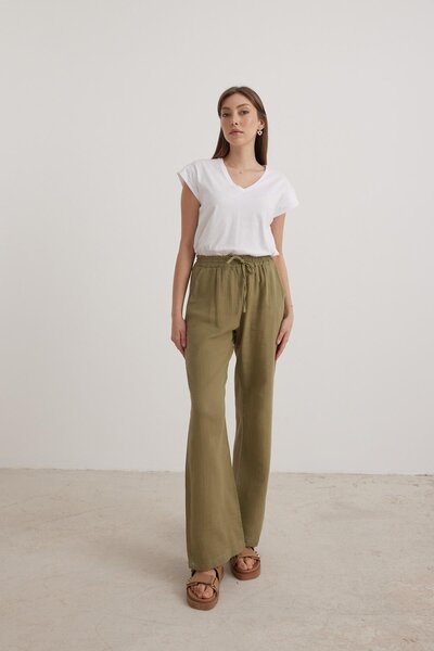 LEVURE Khaki - Muslin Loose Women's Trousers