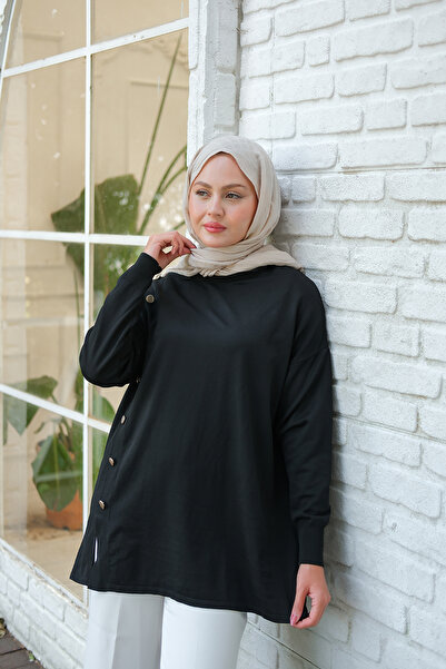 LOCCO Women's Front Button Detail Tunic Black