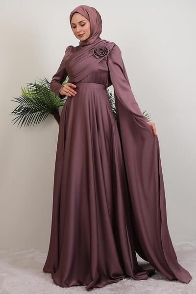 giz astore Alaz Saten Gül Abiye Soft Lila