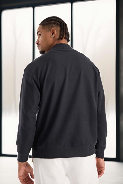 Valiberta Cardigan pentru bărbați cu 3 nasturi, oversize, din țesătură Selanik texturată Potter - afumat