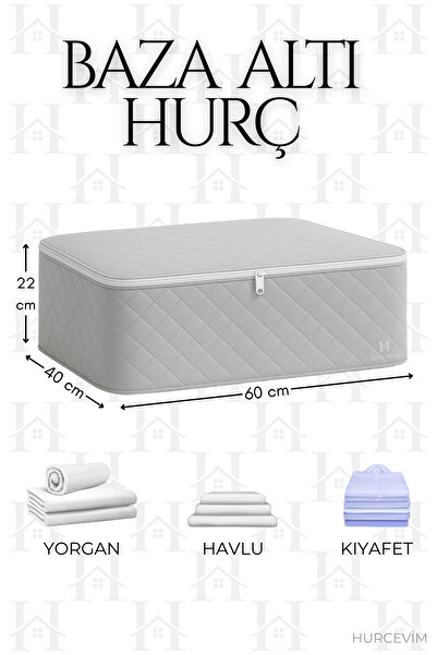 teknotrust 8'li Gri Kapitoneli Büyük Boy Hurç Seti, Baza ve Çekyat Altı İçin 60x40x22 cm