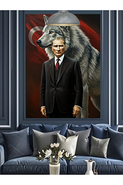 Tablo Mega Kurt Ve Mustafa Kemal Atatürk Dekoratif Kanvas - Mdf Ahşap Tablo