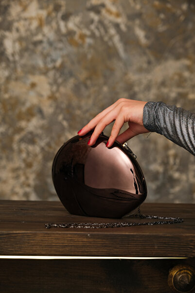 ROZA CANTA Γυναικείο Μαύρο Γυαλιστερό Μεταλλικό Βραδινό Φόρεμα Νυφική ​​Τσάντα