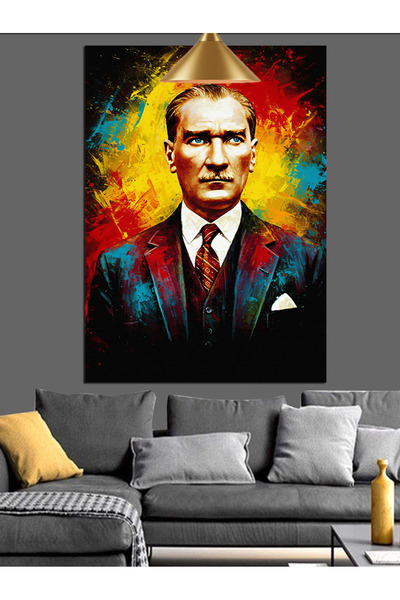 KanvasSepeti Fundal roșu Mustafa Kemal Pictură în ulei Texturată Pânză de îna...